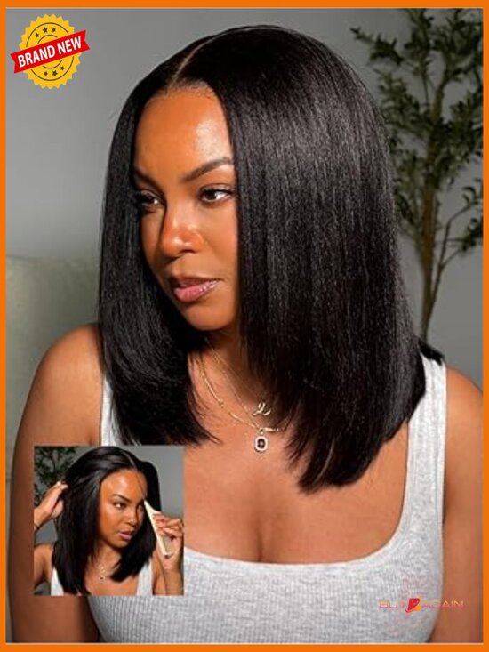 No Slip Yaki Straight Bob Wig Human Hair 7x5 Lace Front  display picture 1